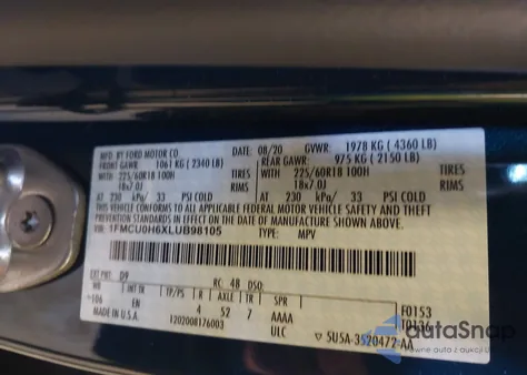 2020 Ford Escape Sel из США, поврежденный, VIN 1FMCU0H6XLUB98105